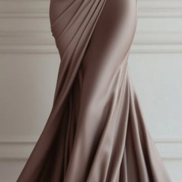 Champagne Satin One-Shoulder Gown - Picture 3 of 4